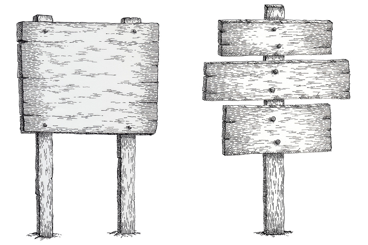 Ink drawings of old wooden signposts, an Object Illustration by javi.ruiz (Photo 3 of 6)