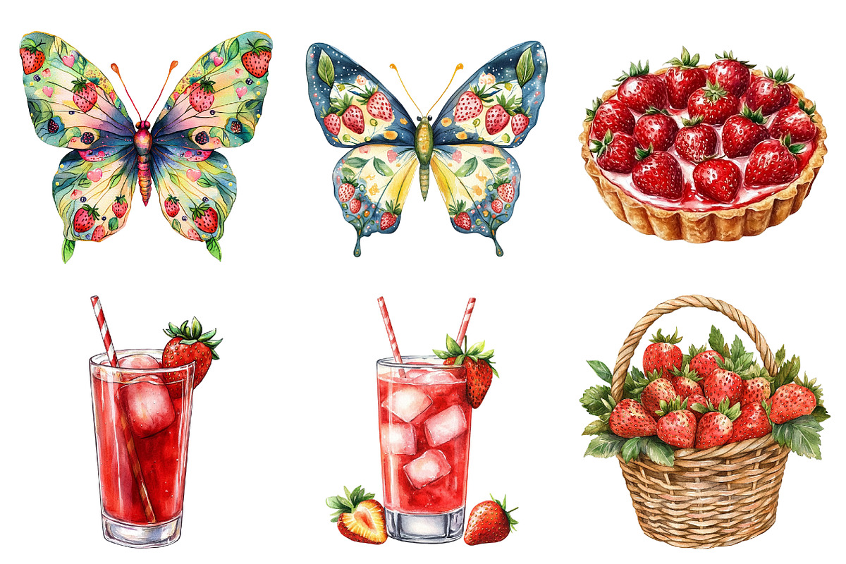 Watercolor Strawberry Clipart Bundle, a Seasonal Illustration by CitraGraphics (Photo 2 of 5)