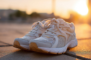 White athletic shoes at sunset, a Sports & Recreation Photo by AlyaAnd