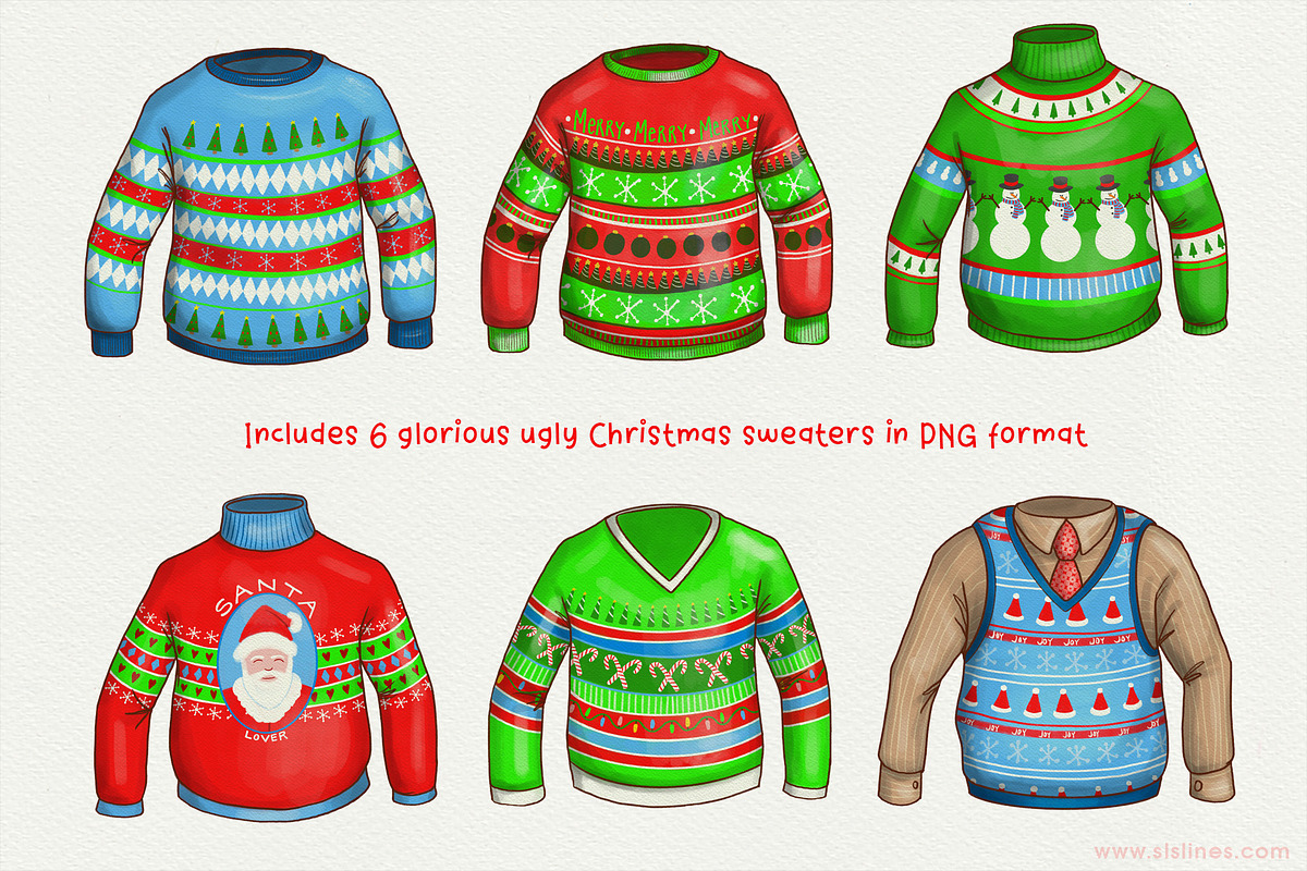 Ugly Christmas Sweater Clipart PNG, a Seasonal Illustration by SLS Lines (Photo 3 of 7)