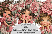 Whimsical Cute Girls Clipart, a Seasonal Illustration by CitraGraphics (Thumbnail 1 of 6)
