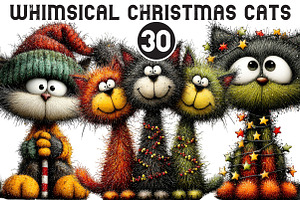 Whimsical Christmas Cats Clipart, an Illustration by Black Bird Studio