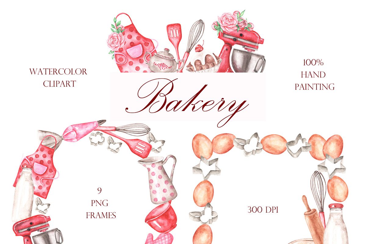 Pastries watercolor set. Baking., a Food Illustration by SabinaWatercolorArt (Photo 8 of 13)