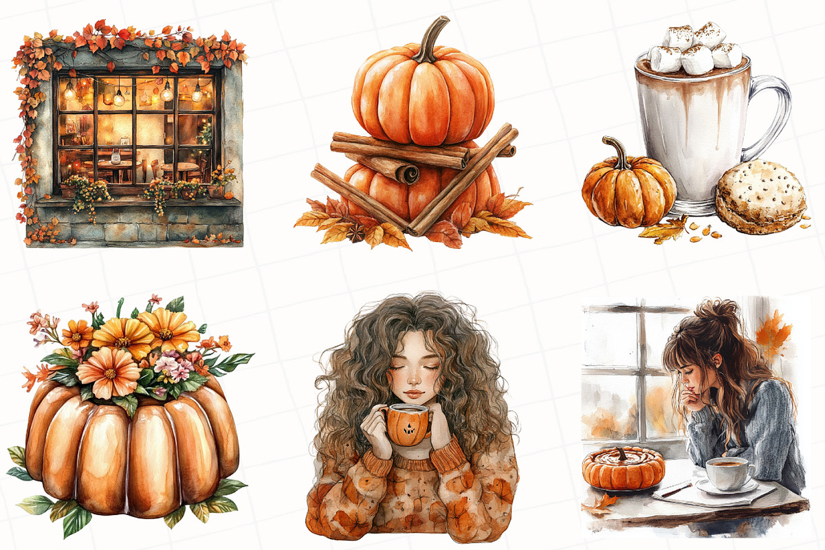 Watercolor Pumpkin Latte Clipart, an Illustration by OK Design (Photo 2 of 5)