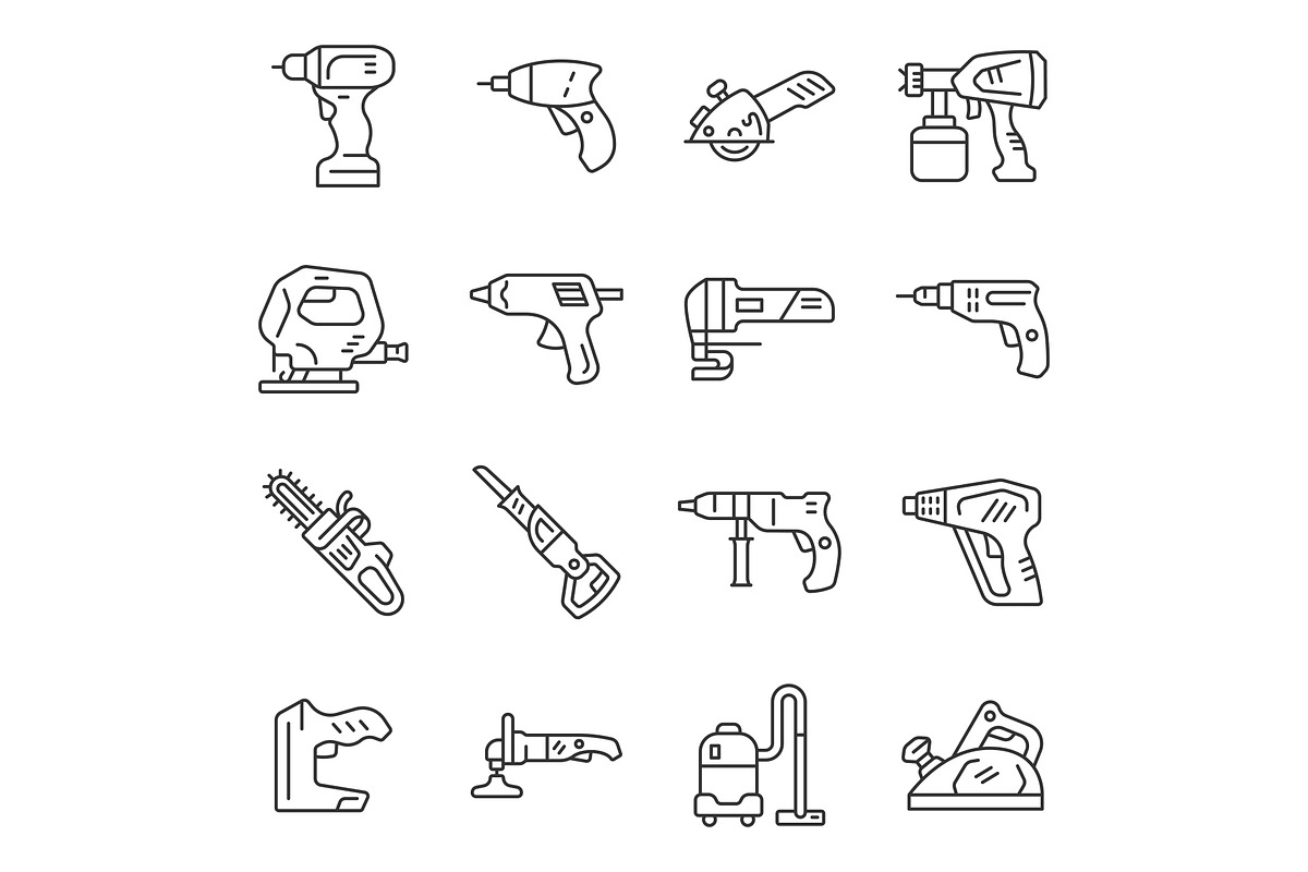 Electric tool line icon set, an Outline Icon by ElineDesign (Photo 1 of 3)