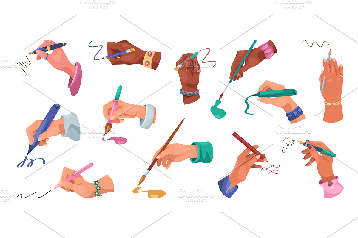 Set of vector hands holding pen, an Education Illustration by Elegant Solution