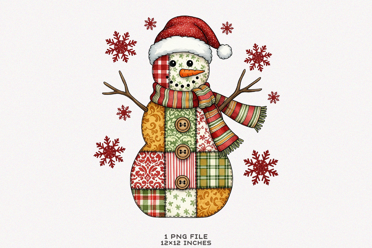 Patchwork Christmas Snowman PNG, an Illustration by SinaCreation (Photo 1 of 7)
