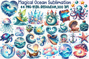 Magical Ocean Sublimation Clipart, an Illustration by Sublimation Artist