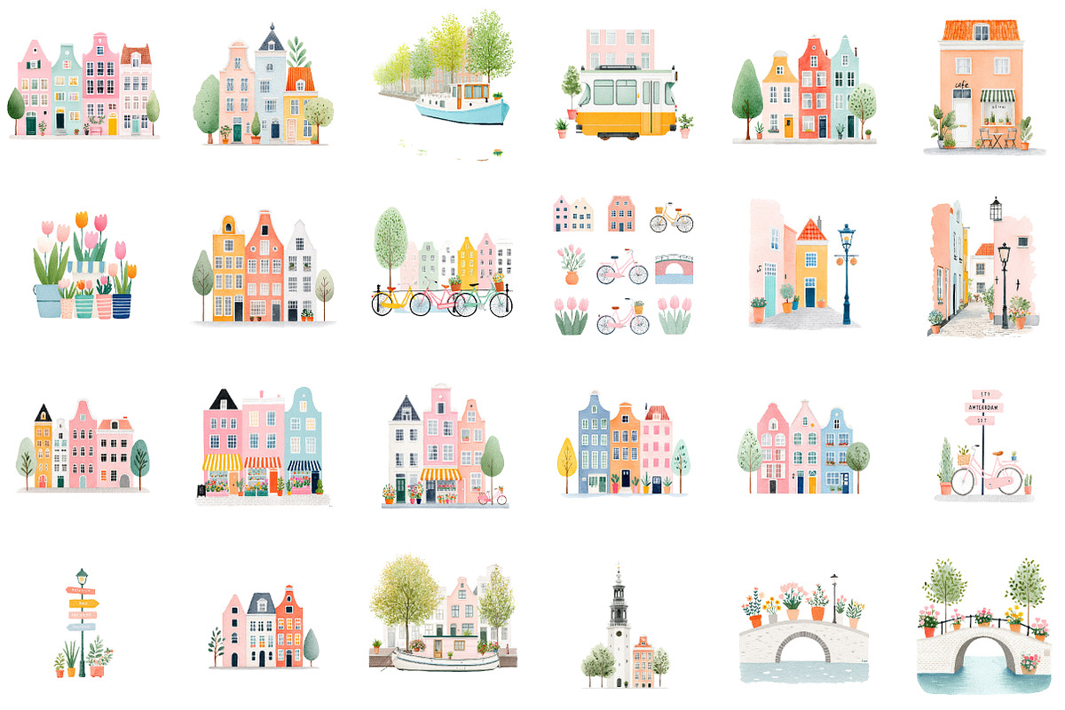 Watercolor Amsterdam City Clipart Se, an Illustration by Sublimation Artist (Photo 2 of 6)