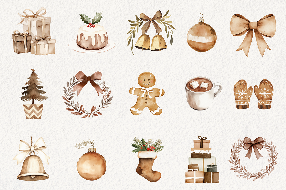 Cute Boho Christmas Clipart, an Illustration by NadiaTheronArt (Photo 2 of 5)