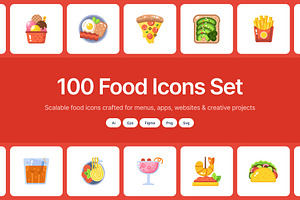 100 Food Flat Icons, an Emoji Icon by Prosymbols