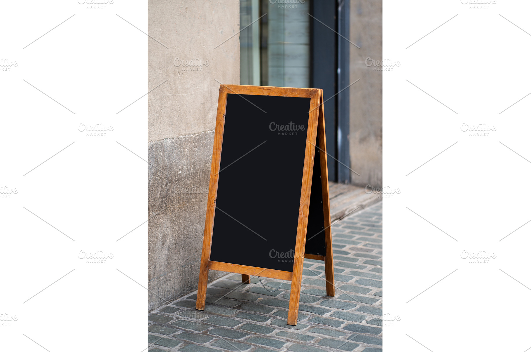Blank wooden chalkboard a-frame sign, a Business Photo by volodymyrshtun13795