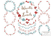 Red & Robin Egg Vector Flower Wreath, an Illustration by Amanda Ilkov (Thumbnail 1 of 3)