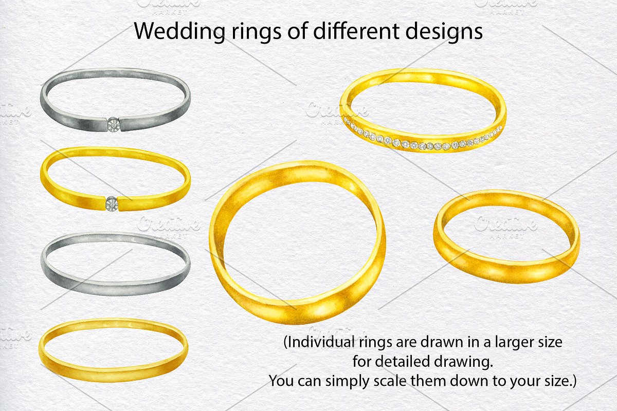 Wedding rings watercolor clipart, an Object Illustration by KathrineWatercolor (Photo 3 of 10)
