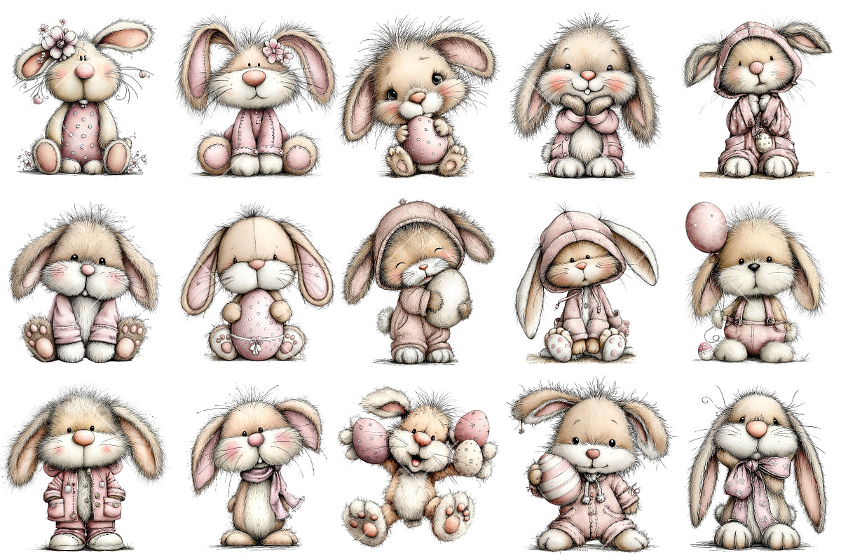 Whimsical Easter Bunny Clipart, an Illustration by OK Design (Photo 3 of 6)