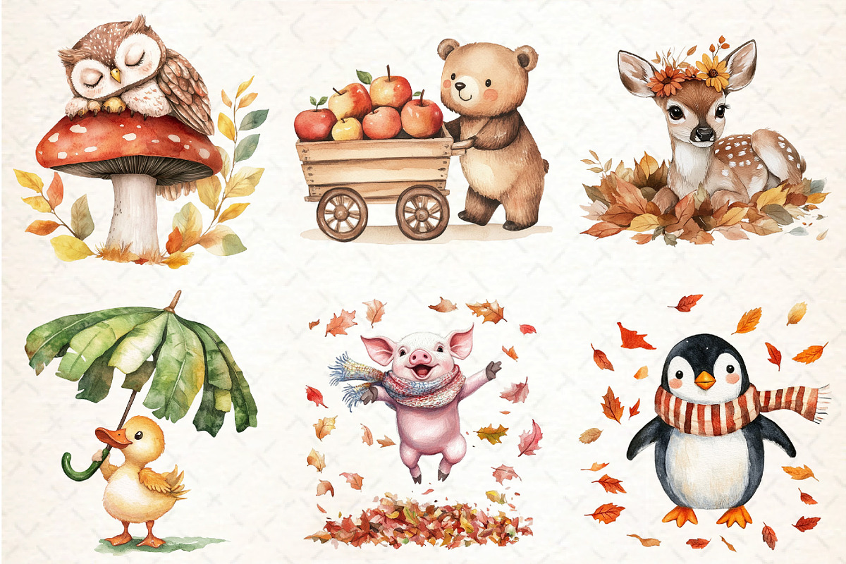 Autumn Cute Animals Clipart, an Illustration by DreamCafeArt (Photo 3 of 7)