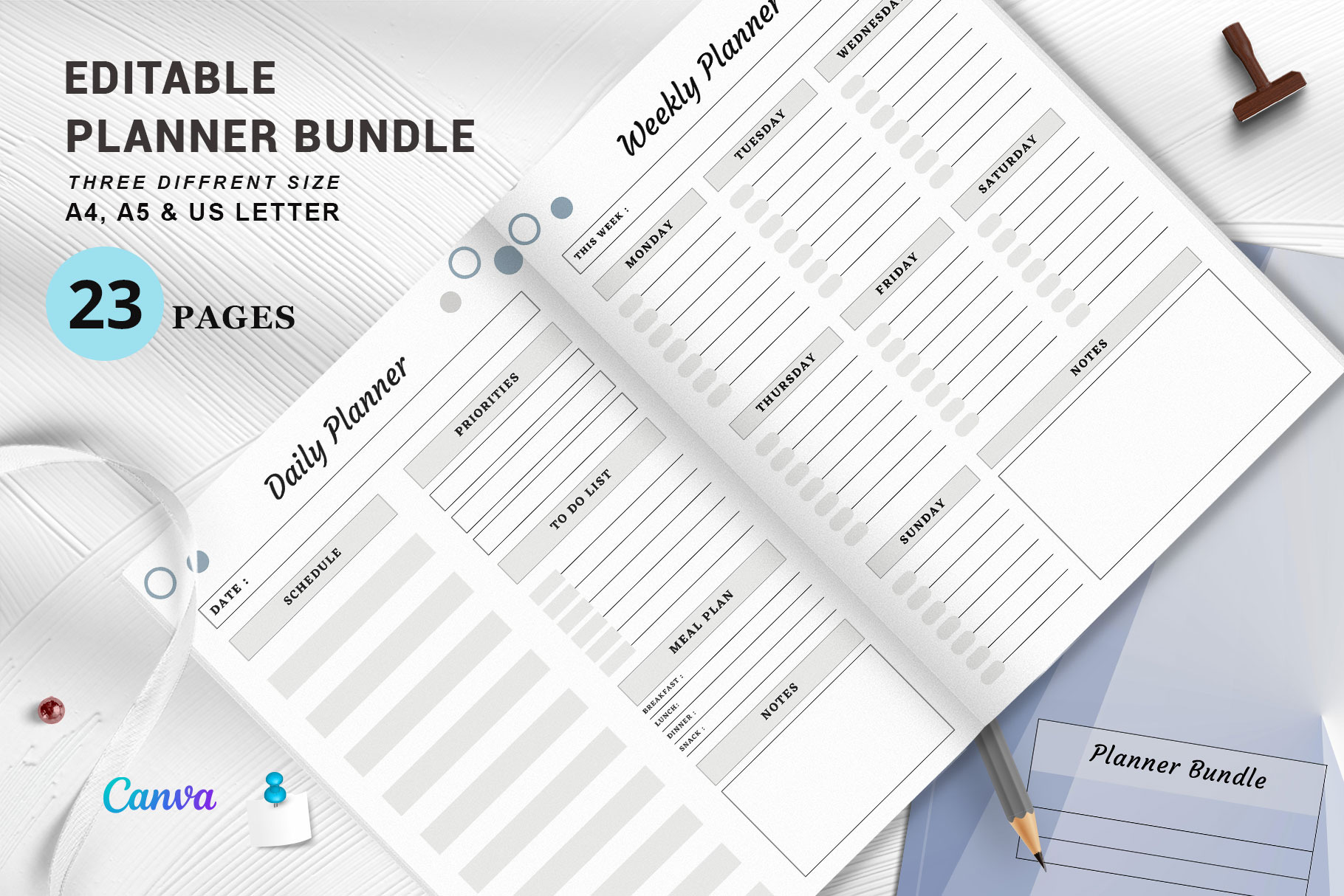 Canva Editable Planner Bundle Vol.31, a Stationery Template by Design Zone