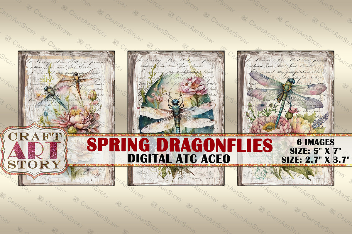 Spring dragonflies card set,Collage, an Object Illustration by CraftArtStory (Photo 2 of 3)