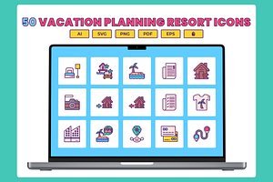 50 Resort Vacation Planning Icon Set, a Solid Icon by Flat Icons