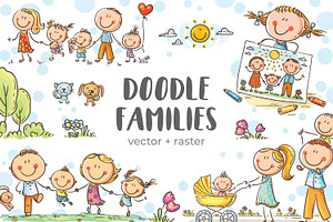 Happy doodle cartoon families bundle