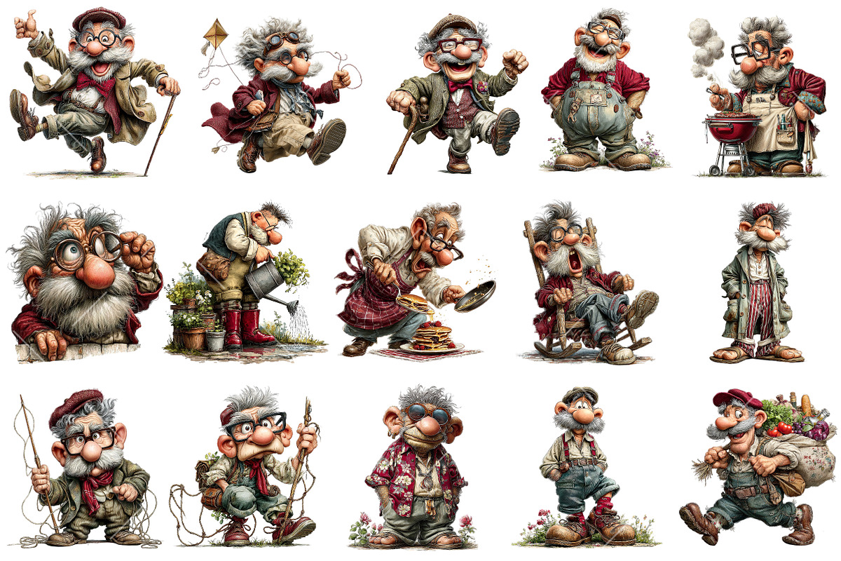 Whimsical Funny Grandpa Clipart, an Illustration by OK Design (Photo 3 of 6)