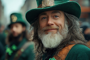 Smiling man in green attire enjoys f, a Photo by Tanuart