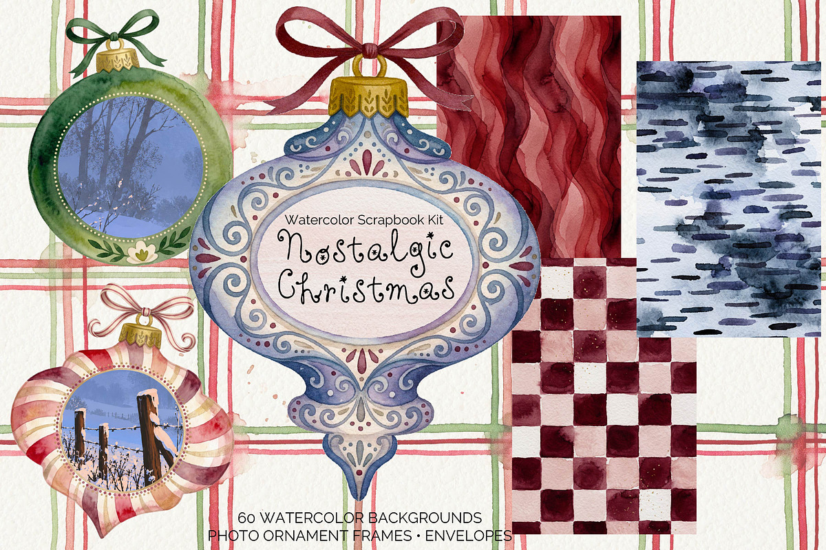 Christmas Watercolor Scrapbook Kit, a Background Graphic by DreamoraArt (Photo 1 of 6)