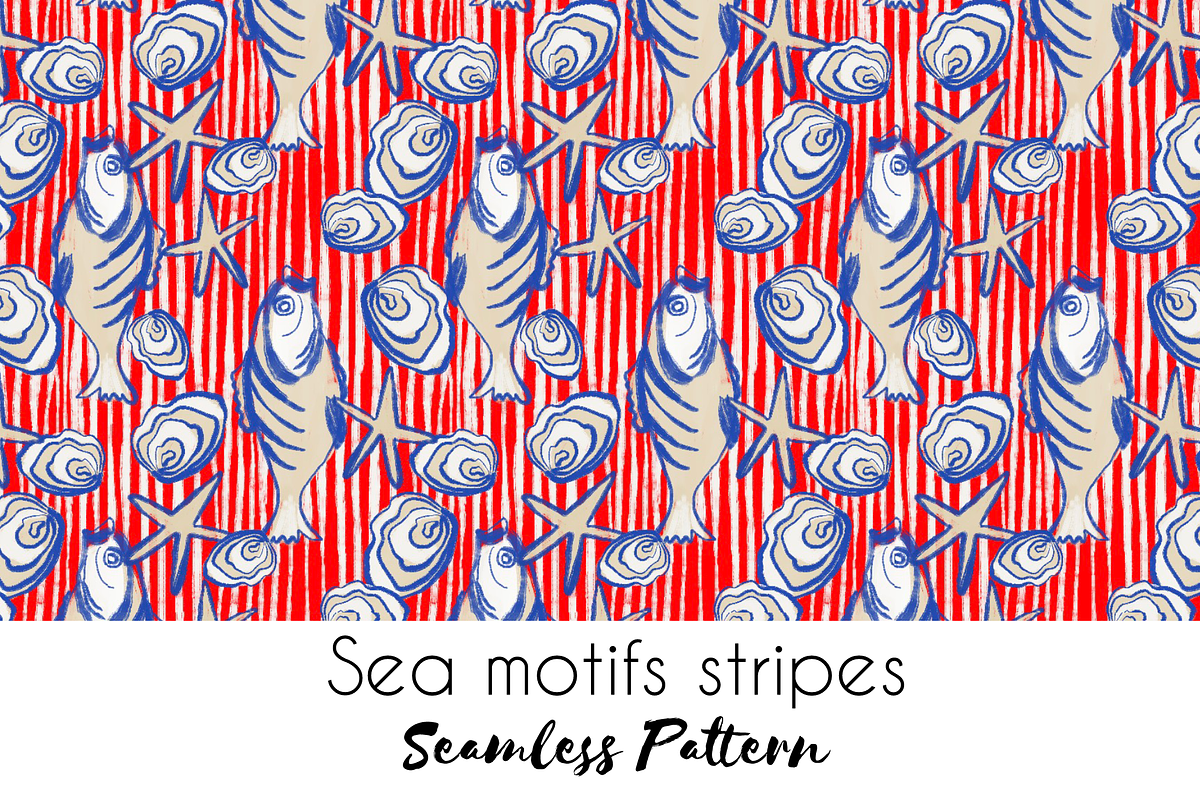 Sea motifs fishes stripes, a Pattern Graphic by Nocito Design (Photo 1 of 7)
