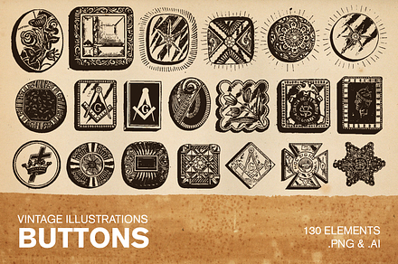 130 Vintage Illustrations - Buttons