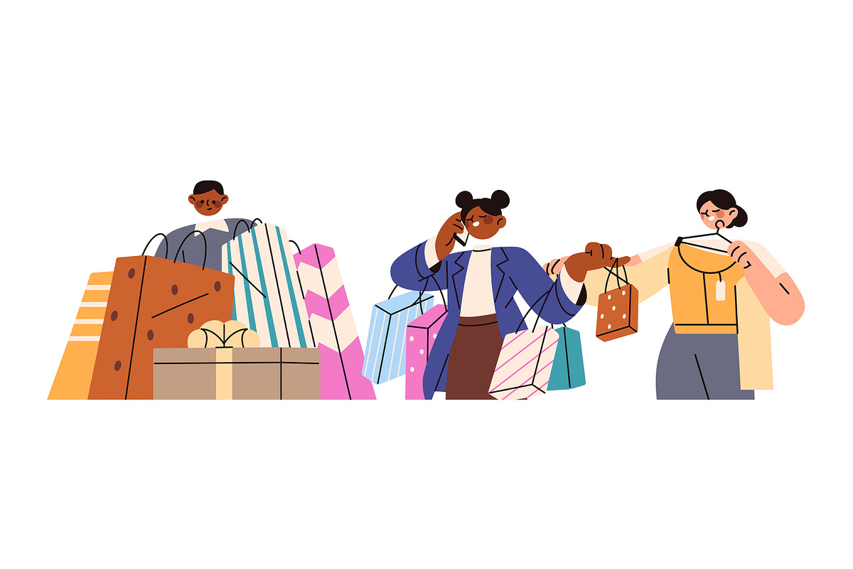 People shopping in store set, a Person Illustration by PaperTrident (Photo 3 of 15)