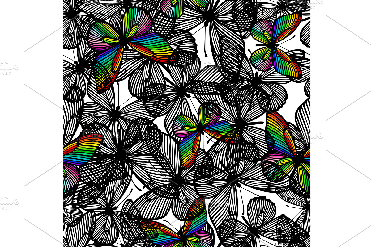 Seamless pattern black and rainbow, an Animal Illustration by Nenahliadava Design