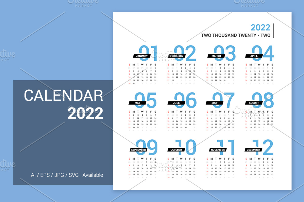 2022 Unique Design Calendar, a Stationery Template by WORAKAMON Design Studio (Photo 1 of 3)