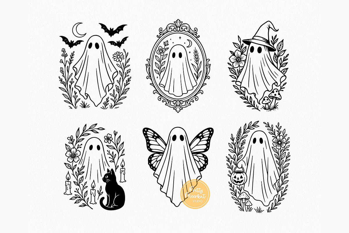 Cottagecore Ghosts, Halloween Bundle, a Seasonal Illustration by Pretty Meerkat (Photo 3 of 7)