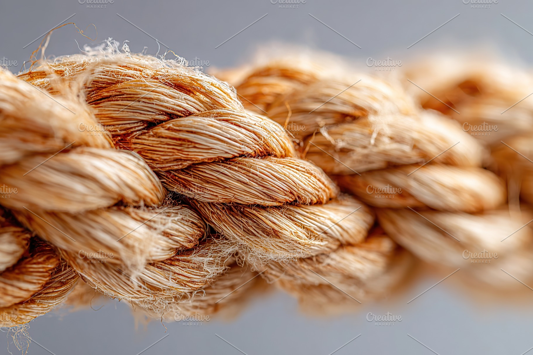 Close-up of a natural fiber rope showcasing intricate braided patterns and text, a Photo by AlyaAnd