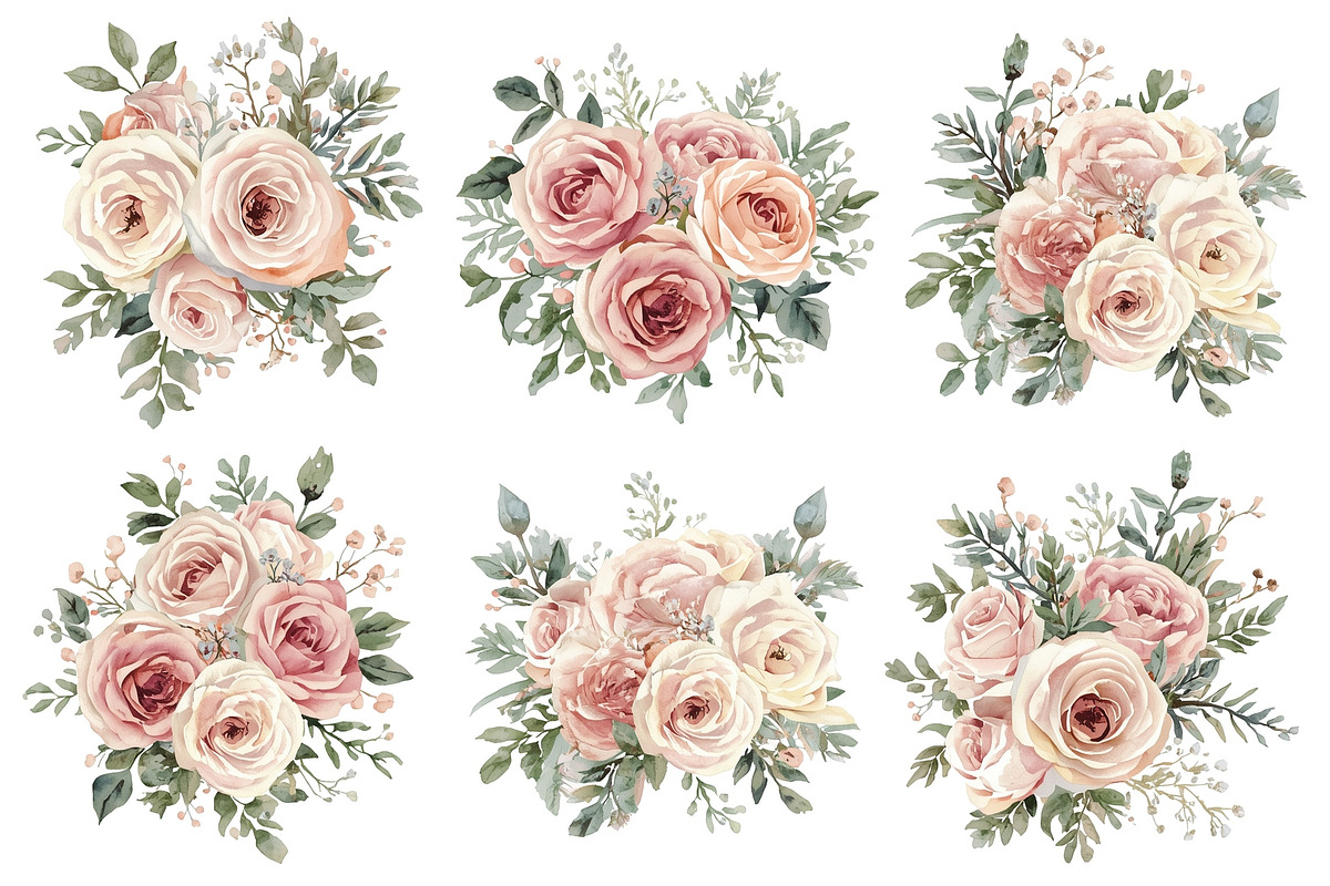 Blush Floral Watercolor Bundle, an Illustration by musafir_fashion (Photo 2 of 13)