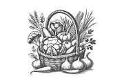 Rustic Hand-Drawn Vegetable Basket, a Food Illustration by MkStudio (Thumbnail 4 of 4)