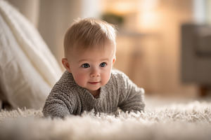 Cute baby crawling on a soft carpet, a Person Photo by MistyDay