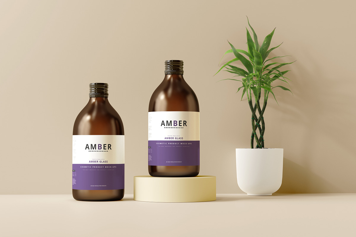 Amber Glass Bottle Mockup, a Cups & Container Mockup by pmvch (Photo 12 of 15)