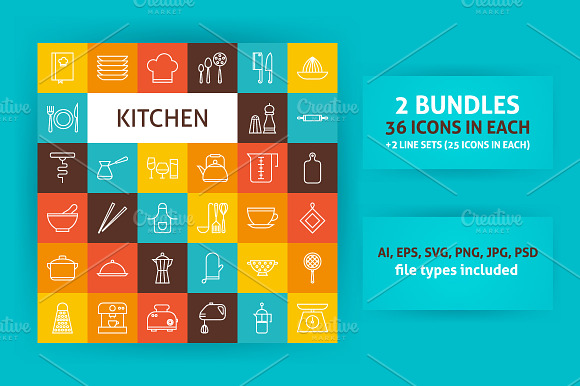 Kitchen Cooking Line Art Icons
