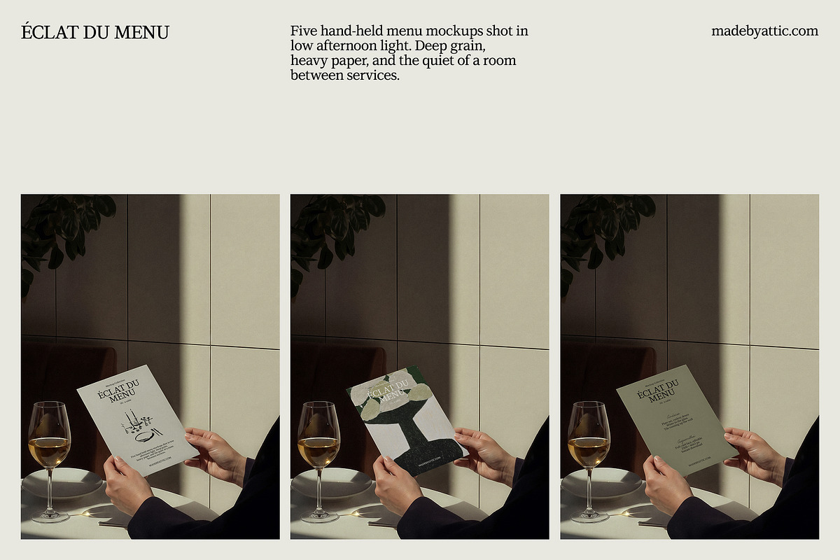 Angled Menu Mockup PSD · 05, a Merchandise Mockup by Made by Attic (Photo 3 of 3)