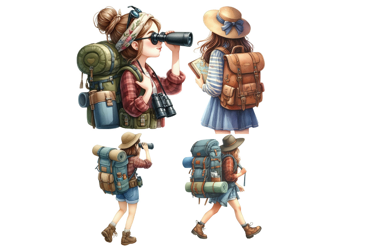 Traveler Girl Clipart Bundle, an Illustration by Designworld (Photo 5 of 6)