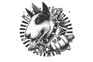 Punk Bull Terrier with Spiked Collar, an Animal Illustration by AlexArt