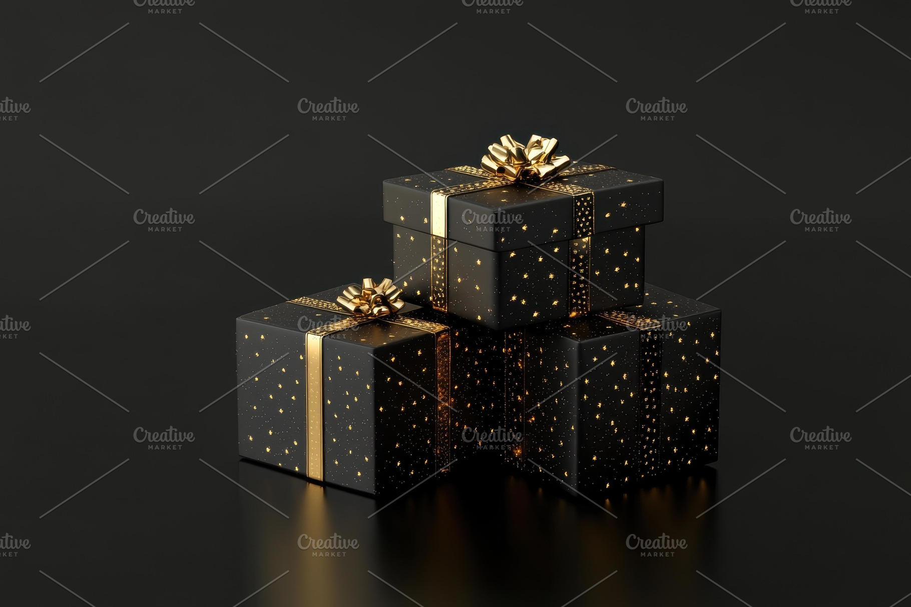 Elegant black gift boxes with gold a, a Photo by Tanuart