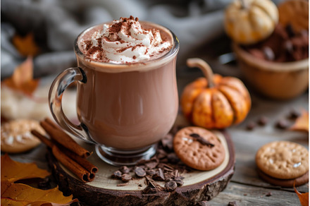 Warm Autumn hot chocolate. Generate, a Person Photo by Ylivdesign