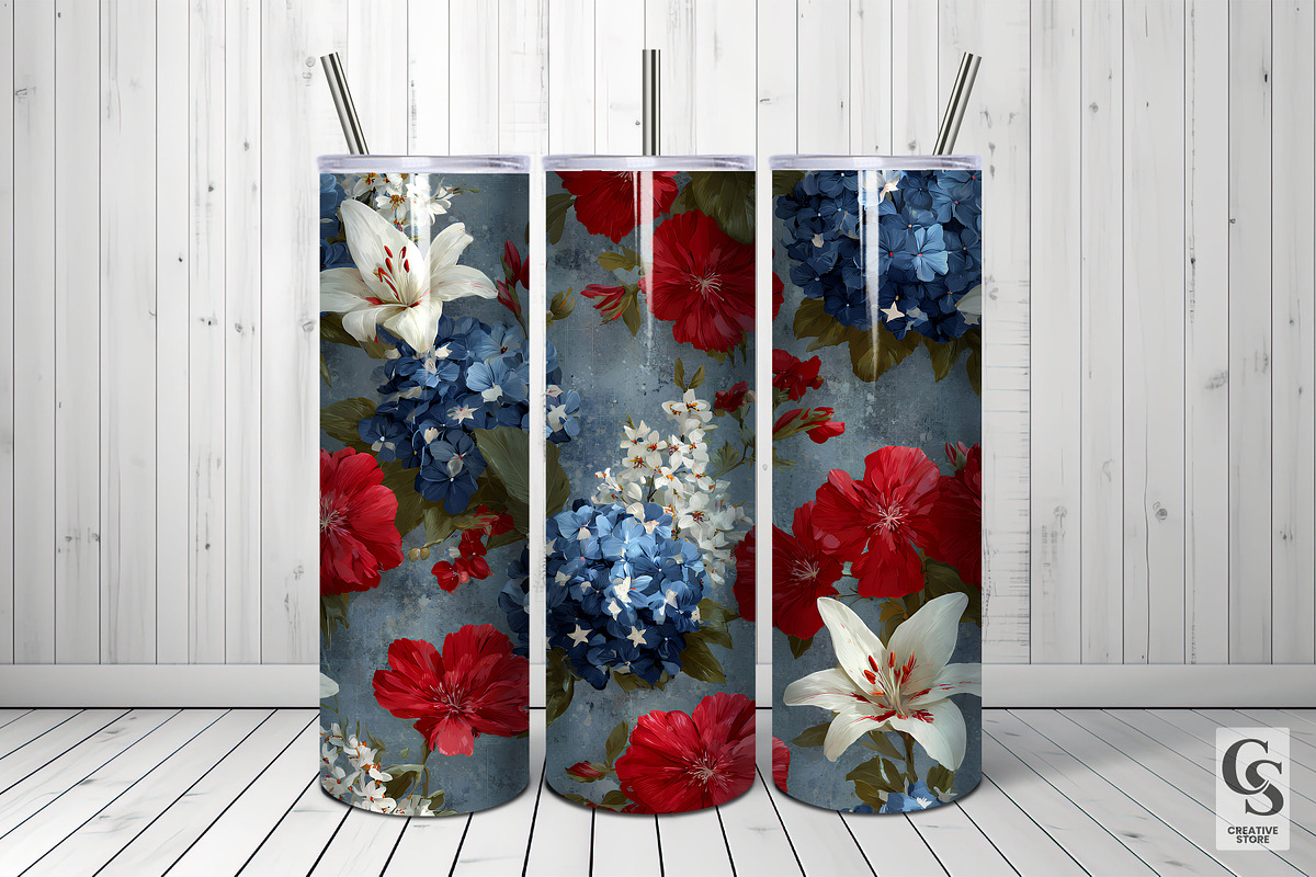 4th of July Blooms Digital Papers, a Pattern Graphic by Creative Store (Photo 2 of 5)