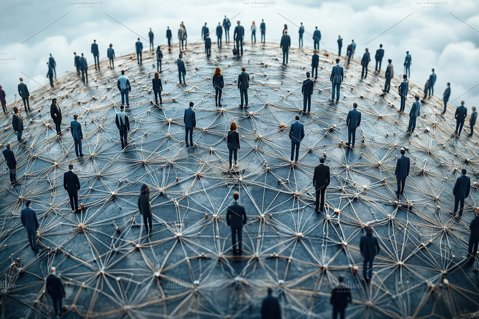 Small human figures with business teamwork and network concept, a Photo by AlyaAnd