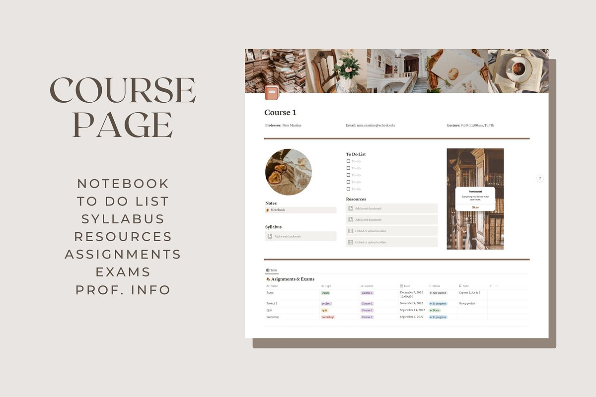 Notion Template Light Academia, a Templates & Theme by AestheticOrganizer (Photo 8 of 9)