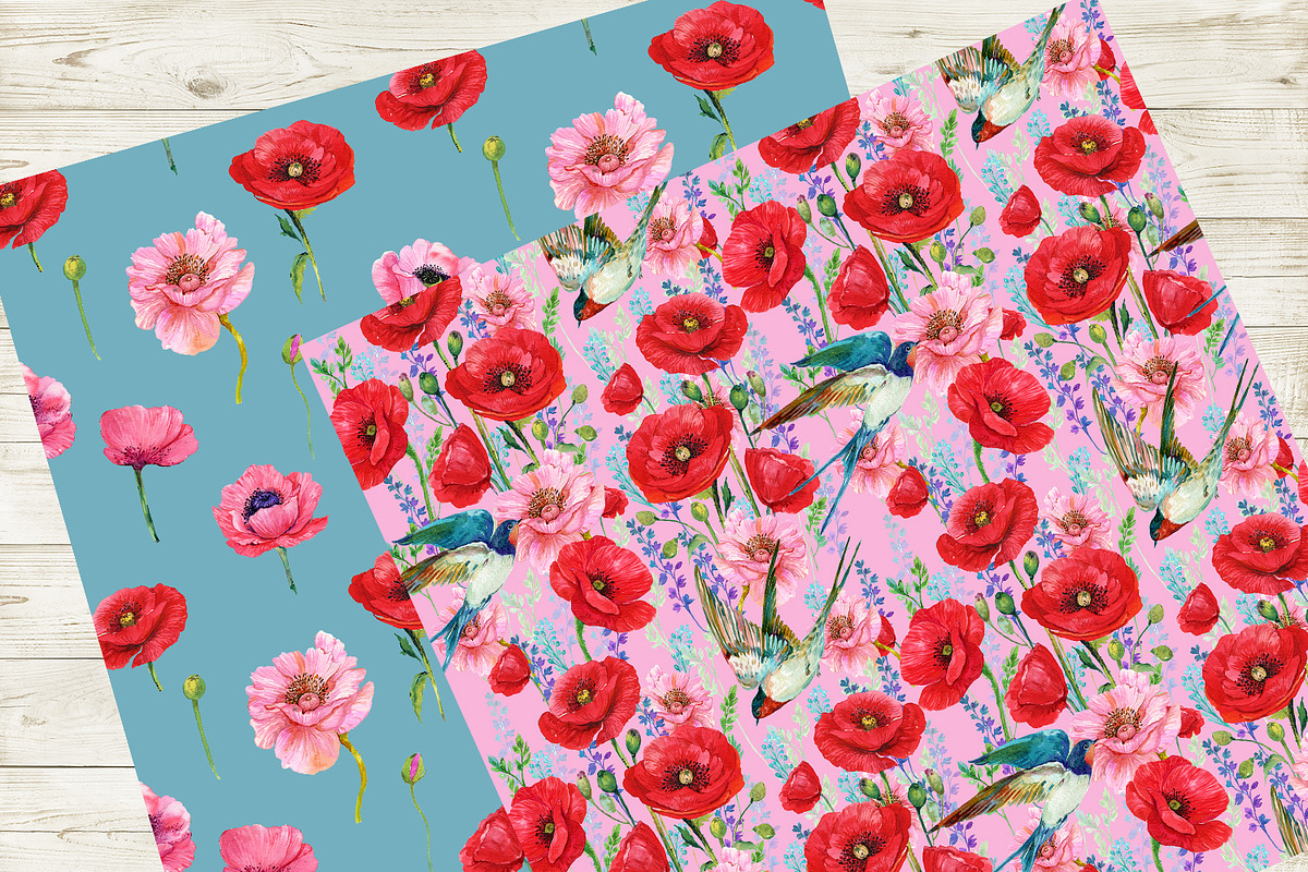 Poppies Flowers, Seamless patterns, a Wallpaper Graphic by NickMitrushov (Photo 9 of 11)