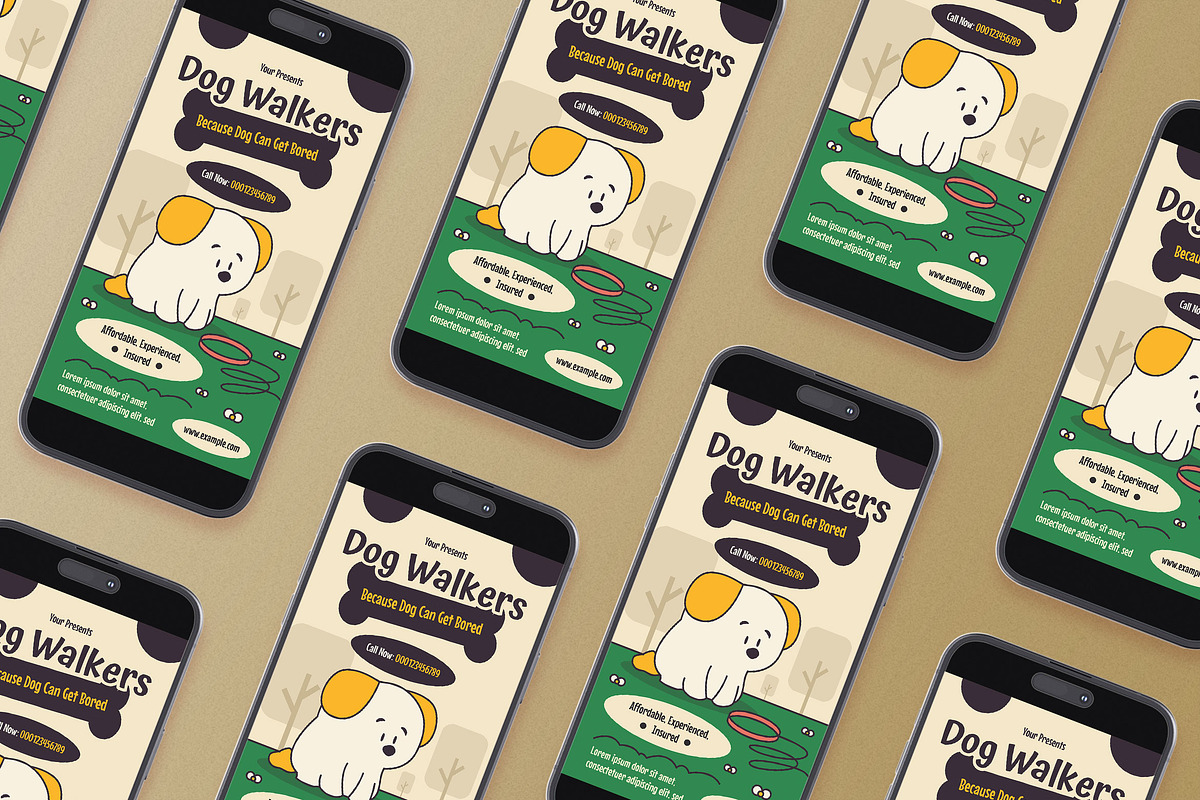 Green Cartoon Dog Walkers Flyer Set, a Flyer Template by Aiyari Graphic (Photo 2 of 3)