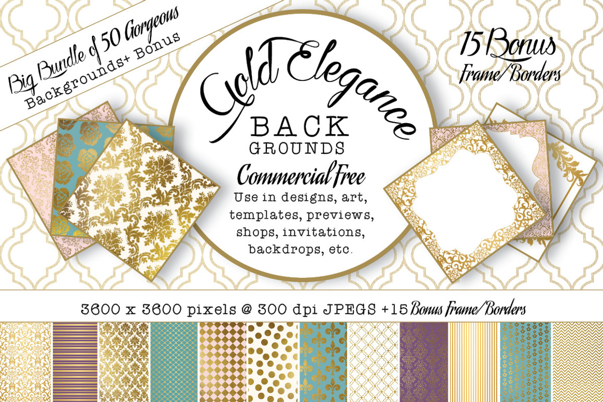 50 Gold Elegance Backgrounds & Bonus, a Pattern Graphic by Artfanaticus (Photo 1 of 5)